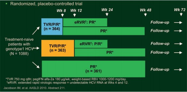 Abb. 9: Studiendesign ADVANCE: TVR + pegIFN/RBV bei therapienaiven Patienten 