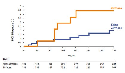 Abbildung 10: HBV-Virussuppression vermindert HCC-Risiko bei Patienten mit  und ohne Zirrhose