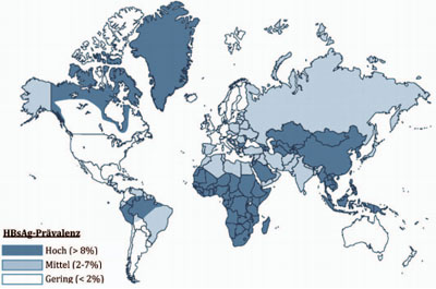 Abb. 1: Weltweite Prävalenz von HBsAg-Trägern