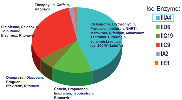  Abbildung 1: Cytochrom P450-isoenzyme und wichtige Substrate