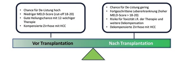 Abb. 5   Wichtige Faktoren für die Bestimmung des richtigen Therapiezeitpunktes bei Patienten  mit dekompensierter Leberzirrhose auf der Warteliste