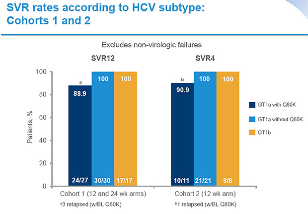 SVR rates according to HCV subtype: Cohorts 1 and 2